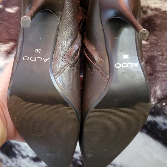 Aldo Dark Brown Stilleto Knee High Full Zip Boots - Picture 3 of 6